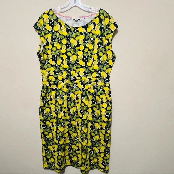 Boden Florrie Lemon Print Cotton Jersey Dress Size 14L - Picture 2 of 7